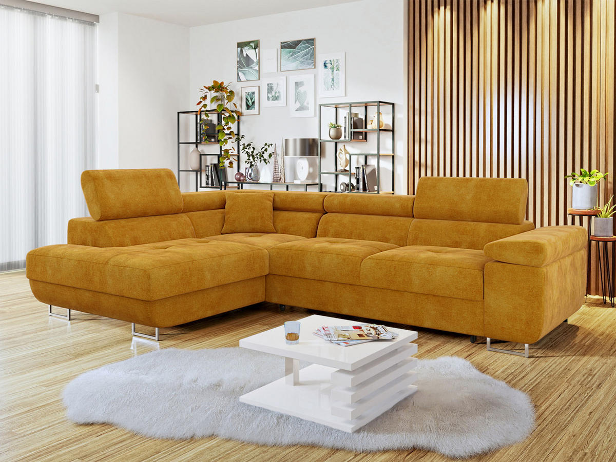 ECKSOFA Torezio, Seite: Links - Currygelb, Holz/Textil (274/203cm) - MIRJAN24