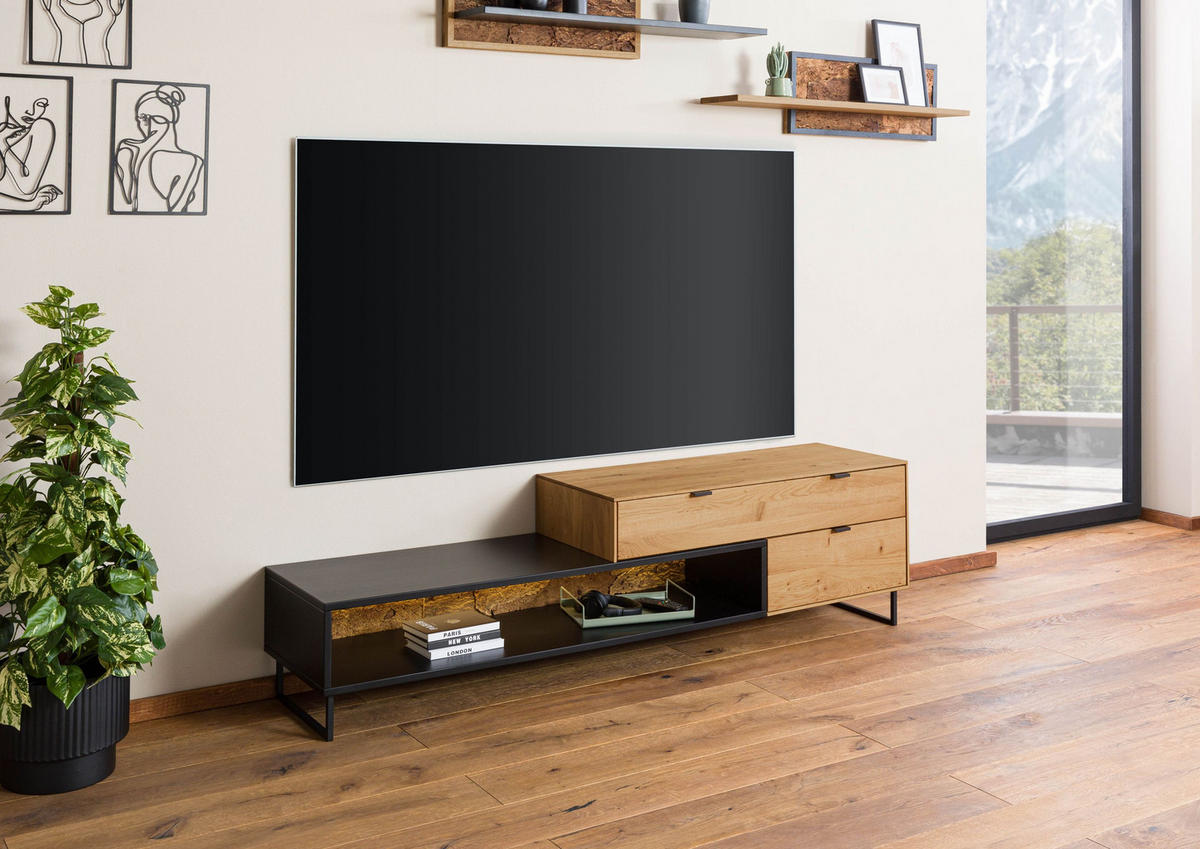 LOWBOARD Wildeiche 200x43x52 natur geölt LINDAU #27 - Naturfarben, Holz (200/52/43cm) - Massivmoebel24