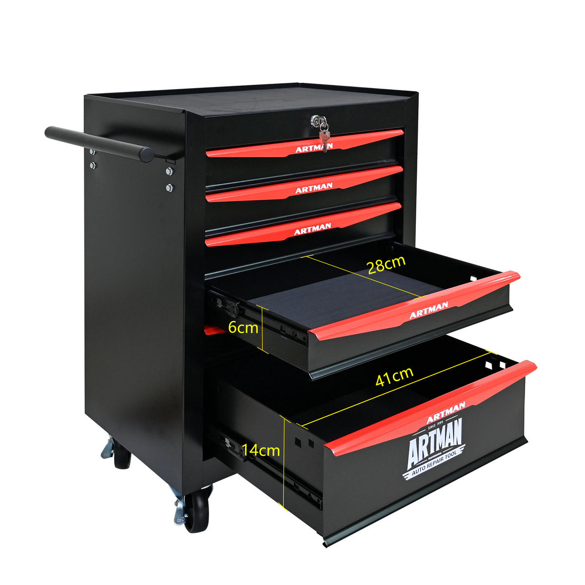 KOMBINATIONS-WERKZEUGSCHRANK – 6 Schubladen – 508 mm (20 Zoll) – Farbgebung: Schwarz und Rot - Multicolor, Metall (33/77.5/60cm) - DCA
