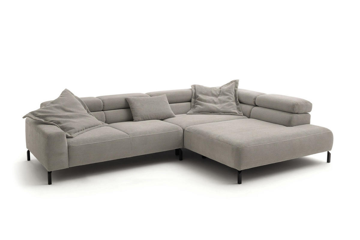 ECKSOFA MIT MOTORISCHEM SITZVORZUG DELIA Steingrau Cord - Greige/Schwarz, Textil/Metall (312/219cm) - KAWOLA