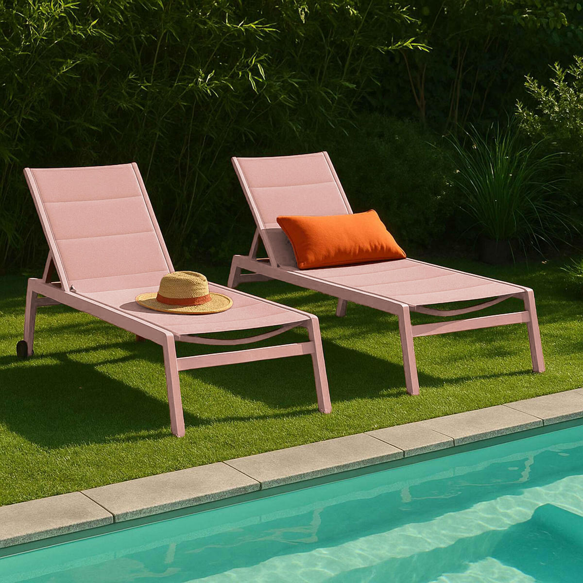 SONNENLIEGE 2-tlg., Puderrosa - Pink, Metall (169/103/65cm) - Oviala