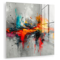 ACRYLGLASBILD Moderne Kunst - Orange - Grau - Abstrakt 90x90 cm - Hellgrau, Glas (90/90cm) - MuchoWow