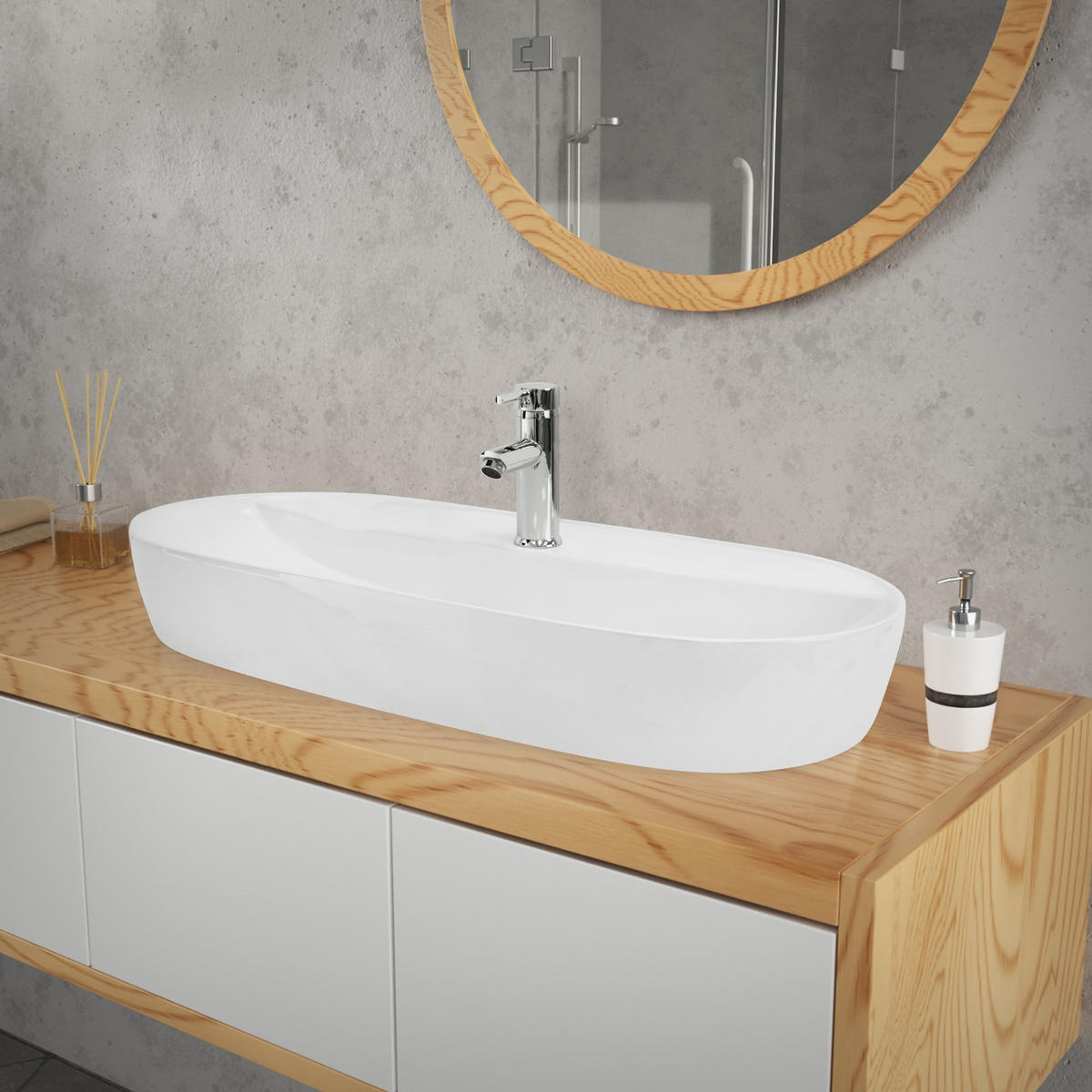 WASCHBECKEN - Weiß, Keramik (40/12/80cm) - ML-DESIGN