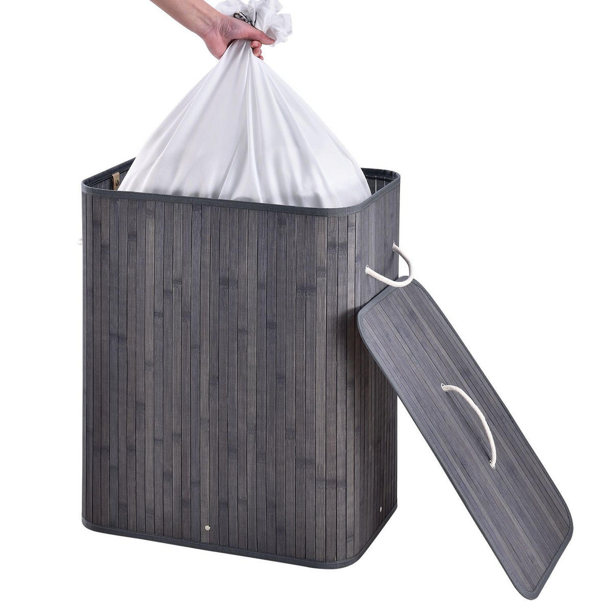 WÄSCHEKORB Curly 100 L grau - Grau, Holz (52/63/32cm) - Juskys