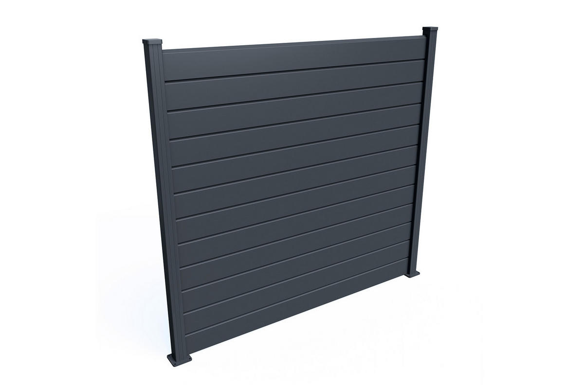 SICHTSCHUTZZAUN VANO aus Aluminium mit Lamellen 6 m x 180 cm, Grau - Grau, Metall (600/184cm) - Casanoov
