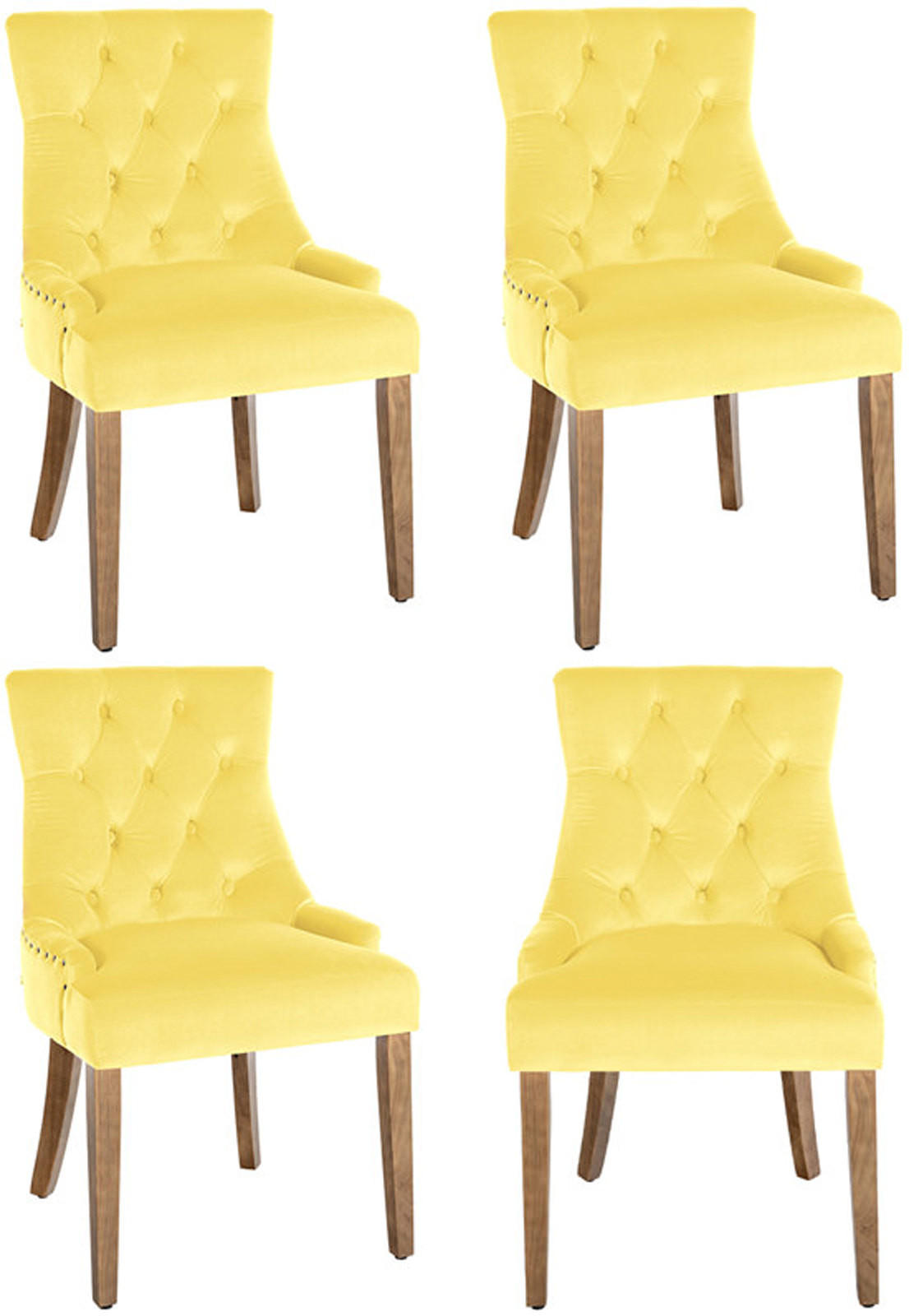 WOHNZIMMERSTUHL 4er Set Samt gelb - Gelb/Naturfarben, Holz/Textil (55/92/58cm) - CLP