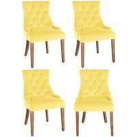 WOHNZIMMERSTUHL 4er Set Samt gelb - Gelb/Naturfarben, Holz/Textil (55/92/58cm) - CLP