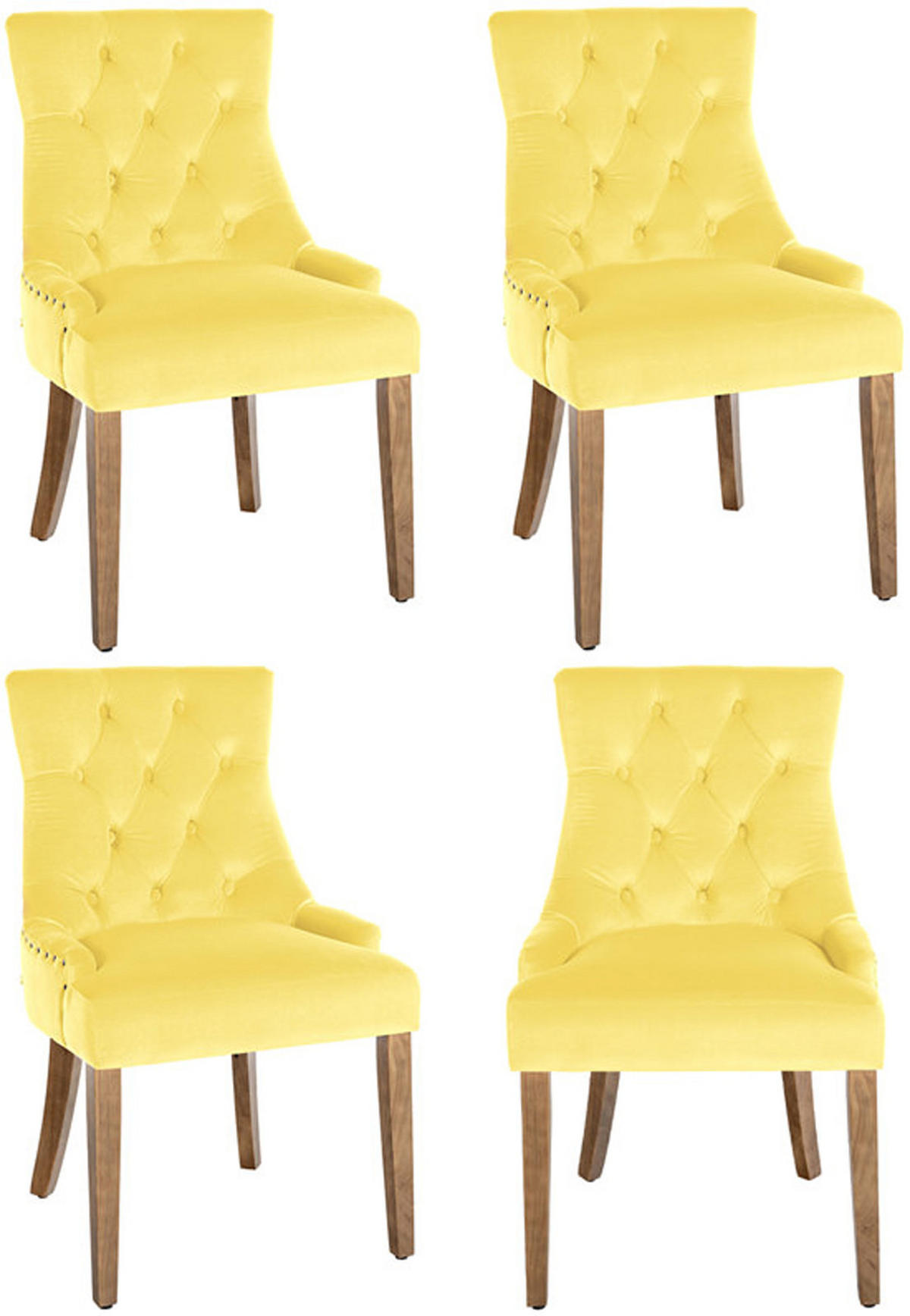 WOHNZIMMERSTUHL 4er Set Samt gelb - Gelb/Naturfarben, Holz/Textil (55/92/58cm) - CLP
