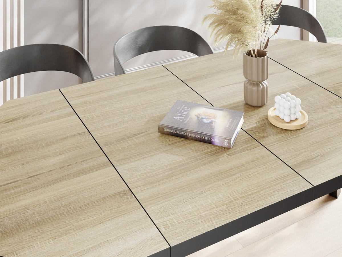 ESSTISCH Desmond achteckiger ausziehbarer, Sonoma Eiche 100-200/100/76 cm - Schwarz/Sonoma Eiche, Holz/Holzwerkstoff (100/100/76cm) - WFL GROUP