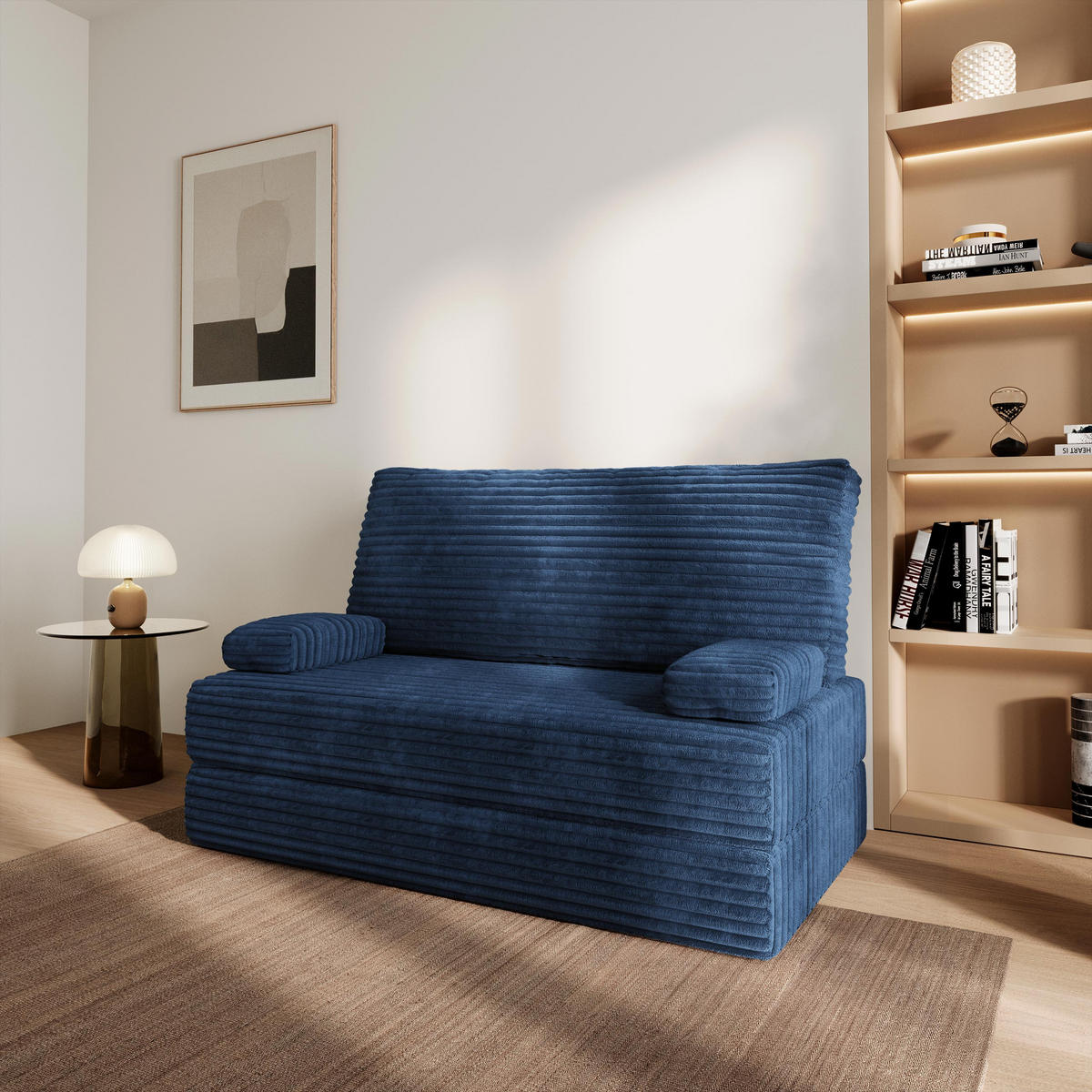 POHOVKA z pěny LADIA s funkcí spaní Manšestrová látka Modrá - modrá, textil (140/86/60cm) - MASSENO