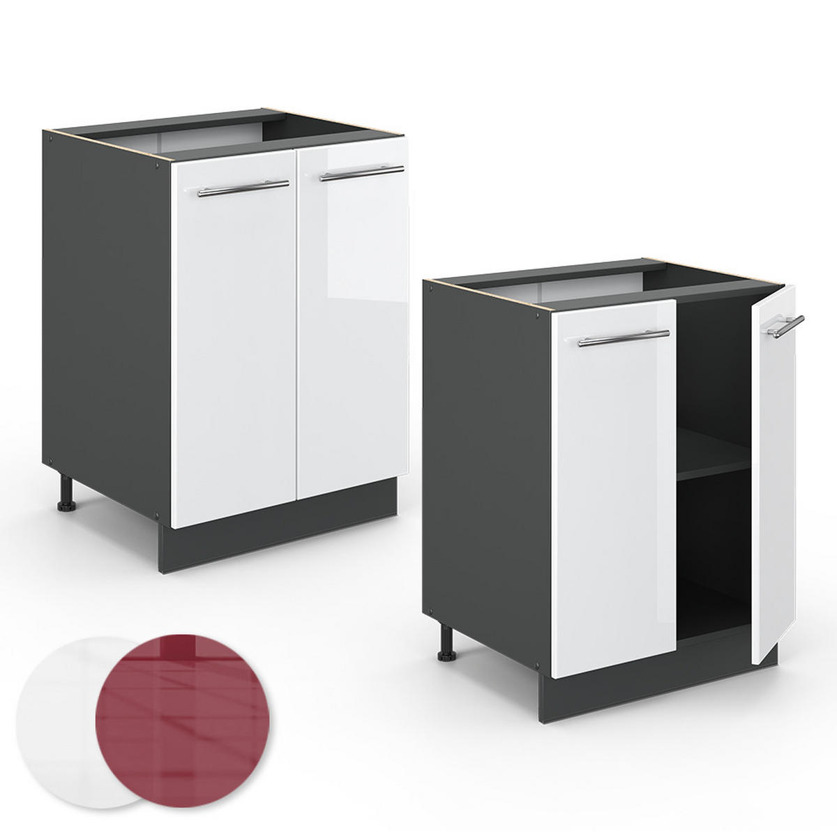 KÜCHENUNTERSCHRANK Fame-Line Weiß Hochglanz 60 cm, AP Marmor - Weiß Hochglanz/Anthrazit, Holzwerkstoff (60/82/60cm) - Vicco