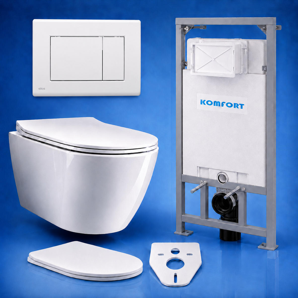 WC-SET ROLO Weiß, Slim-Sitz, Vorwandelement und Betätigungsplatte M270 Weiß - Weiß, Keramik (53/119.5/48.5cm) - bad land
