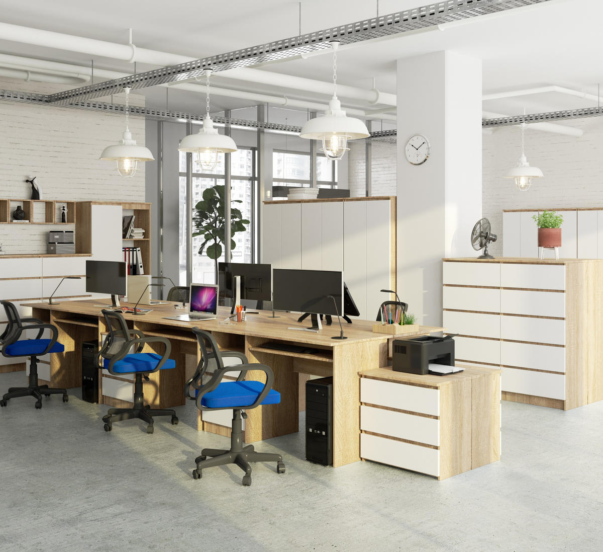 SCHREIBTISCH Eiche Sonoma, Weiß 77/135/60 - Weiß/Sonoma Eiche, Holzwerkstoff (60/135/77cm) - RAUMHIRSCH FURNITURE