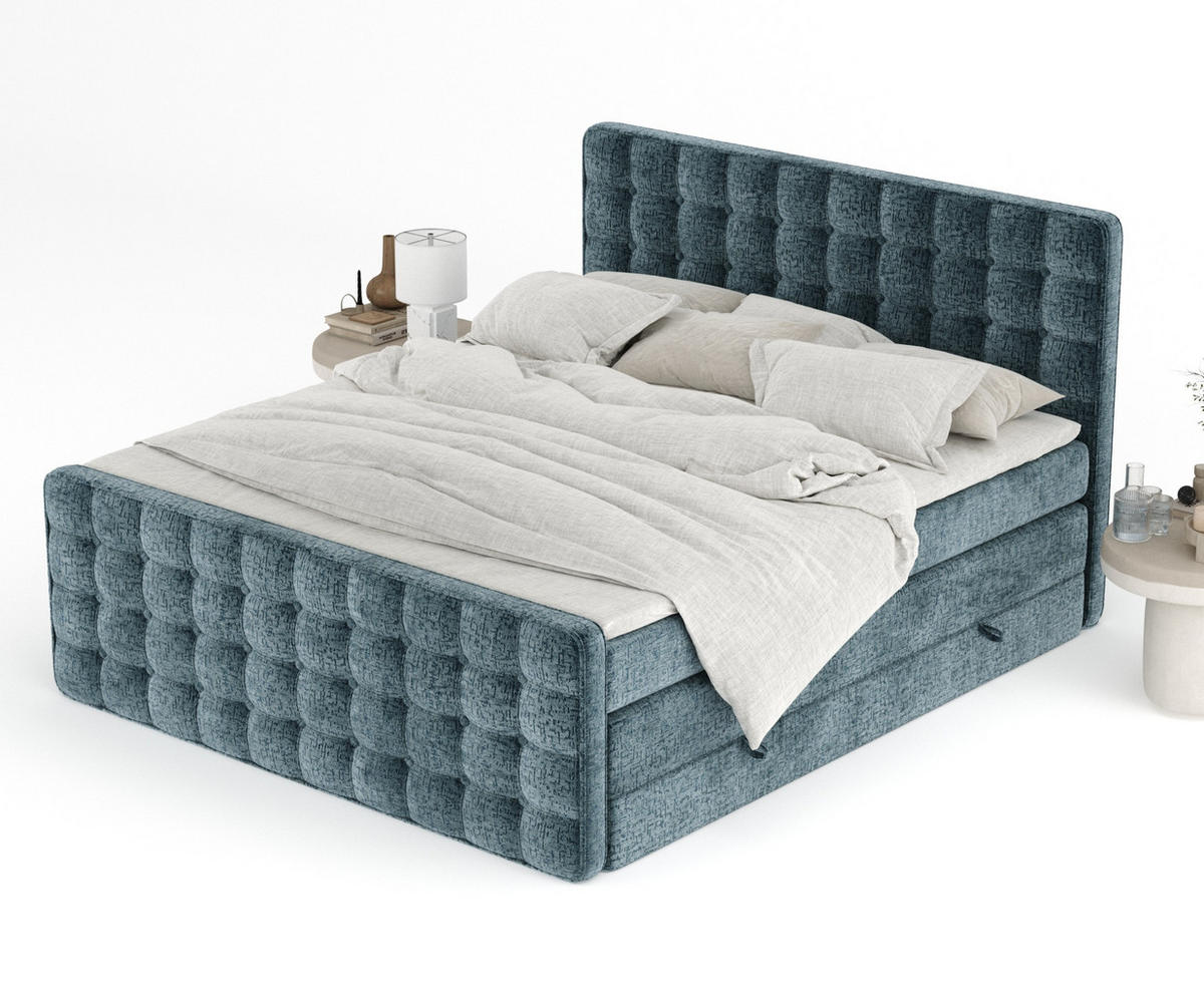 BOXSPRINGBETT Velouria Blau 200/200 cm - Blau/Schwarz, Holz/Holzwerkstoff (200/200cm) - Maison de Reve