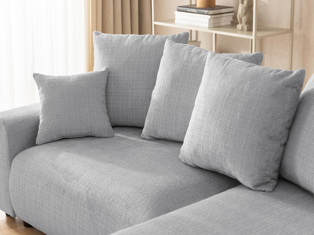 ECKSOFA Calma mit Schlaffunktion und Bettkasten im Bumpy-Design aus weichem Hellgrau Chenille-Stoff - Ottomane rechts - Beige/Hellgrau, Holz/Kunststoff (239/140cm) - S-Style Möbel