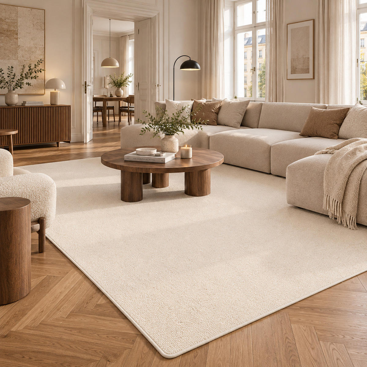 NATUR TEPPICH WOLLE BERBER - Creme, Textil (80/240cm) - Snapstyle