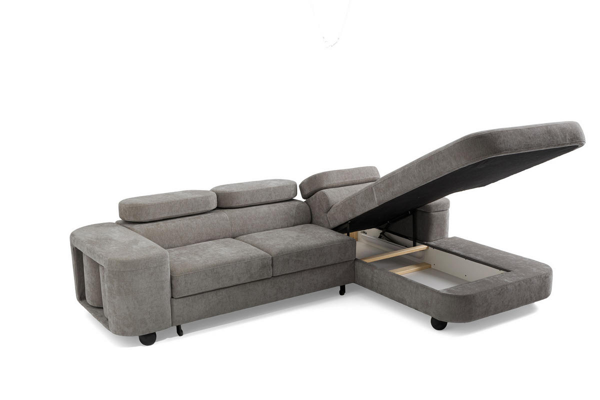 ECKSOFA LOVE L Rechts mit Schlaffunktion 124x210 Chenille Grau - Schwarz/Grau, Holz/Textil (205/284cm) - Muffo