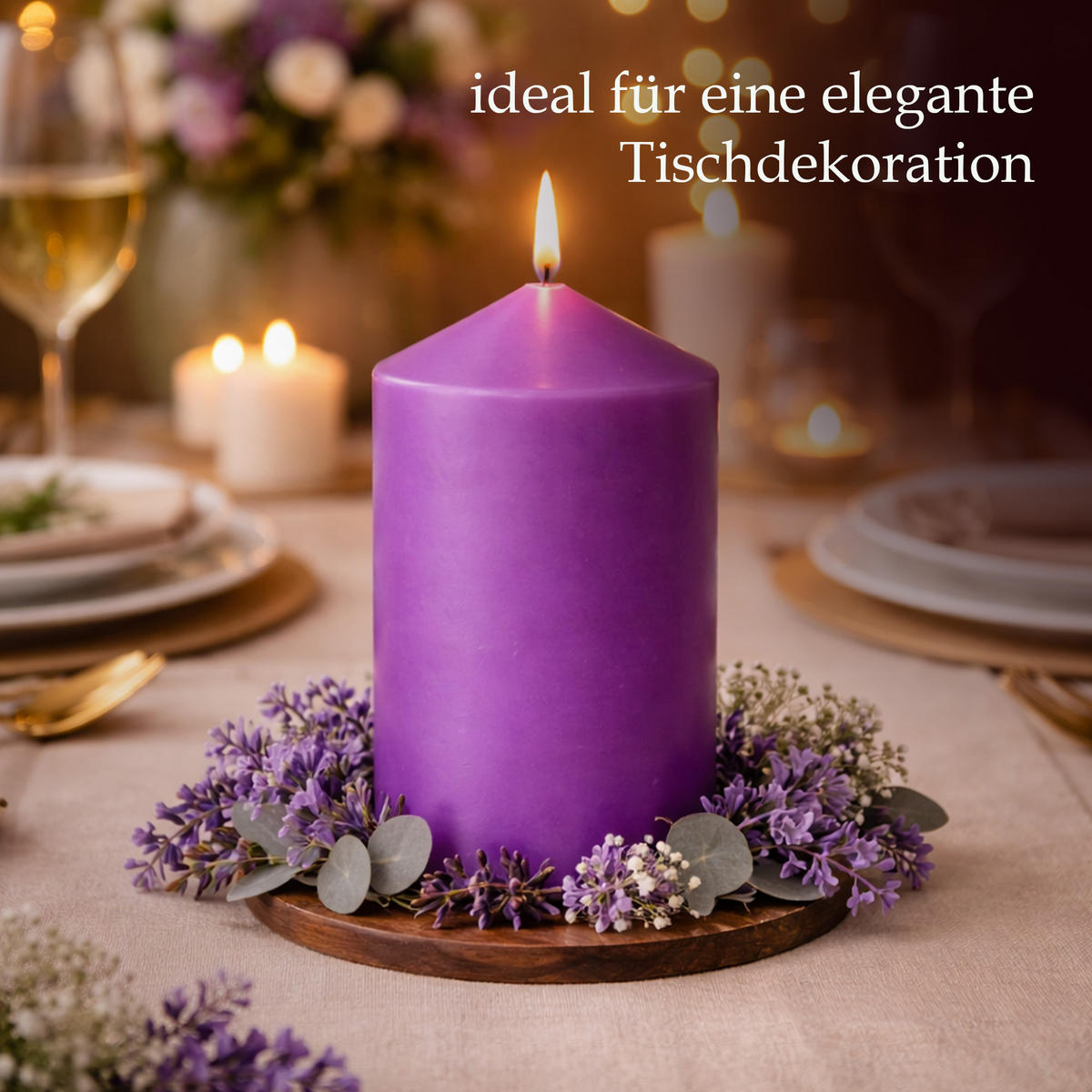 STUMPENKERZEN (2er Pack) Ø6cm x 10cm - Lila - Lila, Naturmaterialien (10cm) - HS Candle