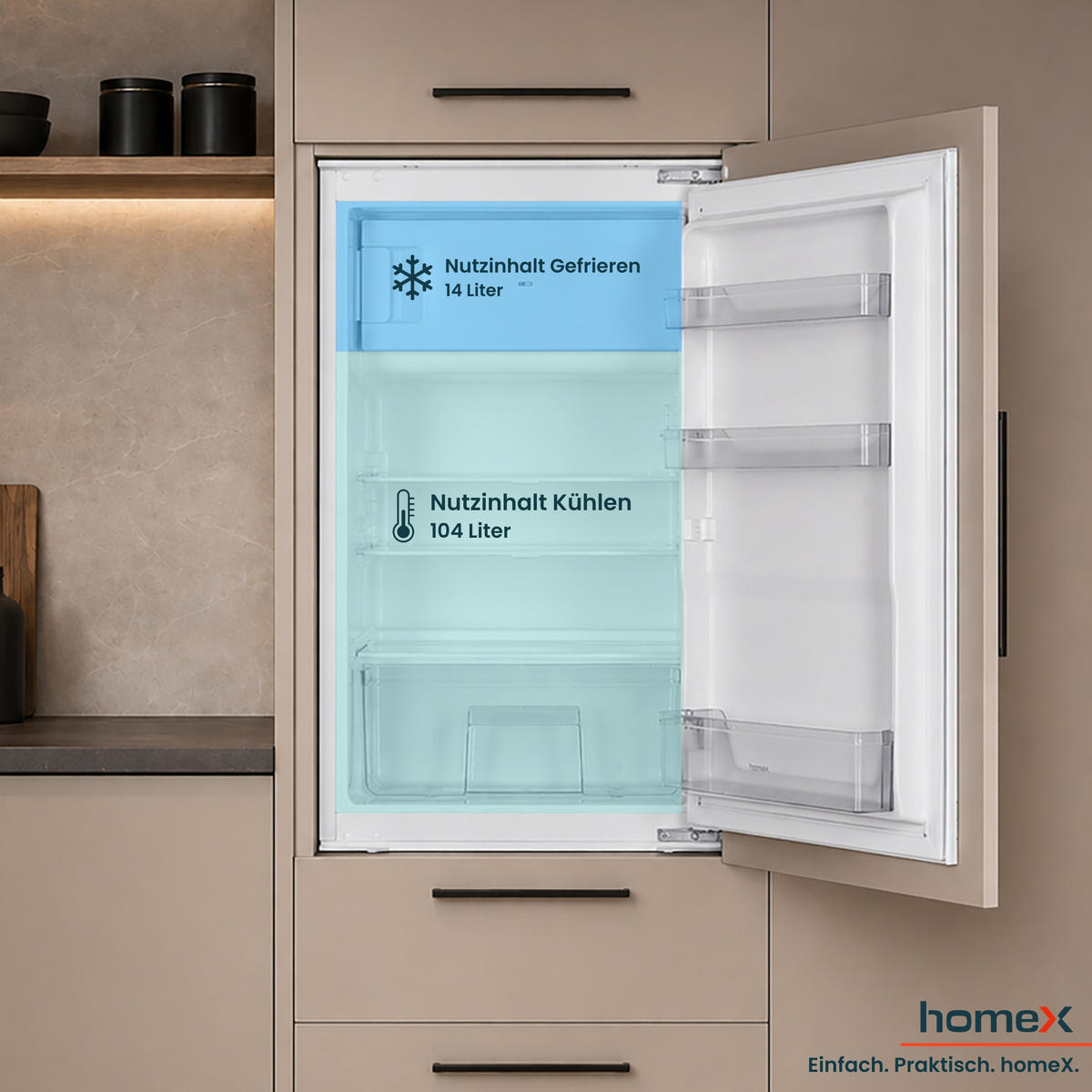 KÜHLSCHRANK Einbau, mit Gefrierfach, 88cm Nische, 118 Liter, Schlepptürtechnik, CFB1181E - Weiß, Glas/Kunststoff (54/89/54cm) - homeX