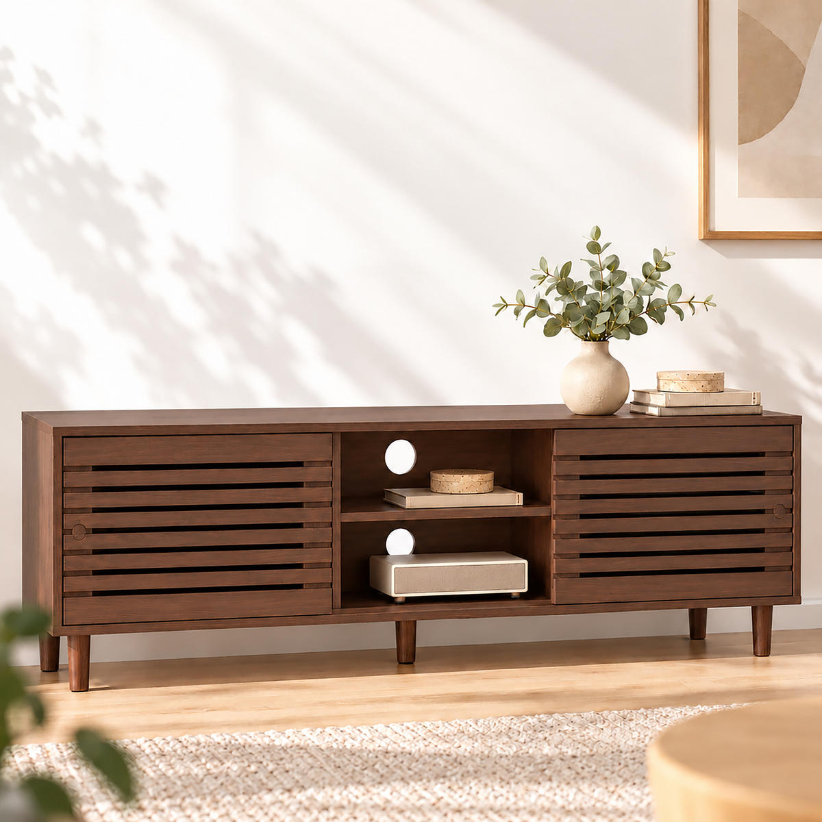 TV-LOWBOARD Dunkelbraun Holzoptik 2 Schiebetüren 140 cm - Dunkelbraun, Holz/Holzwerkstoff (140/49/40cm) - Relaxdays