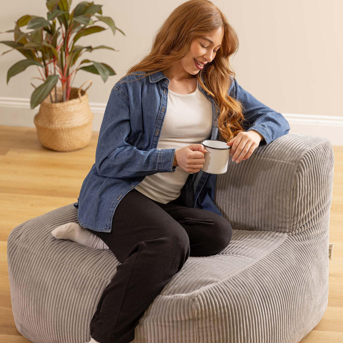 SITZSACK-SESSEL ZEN modular Cord - Grau, Textil (95/68/100cm) - icon