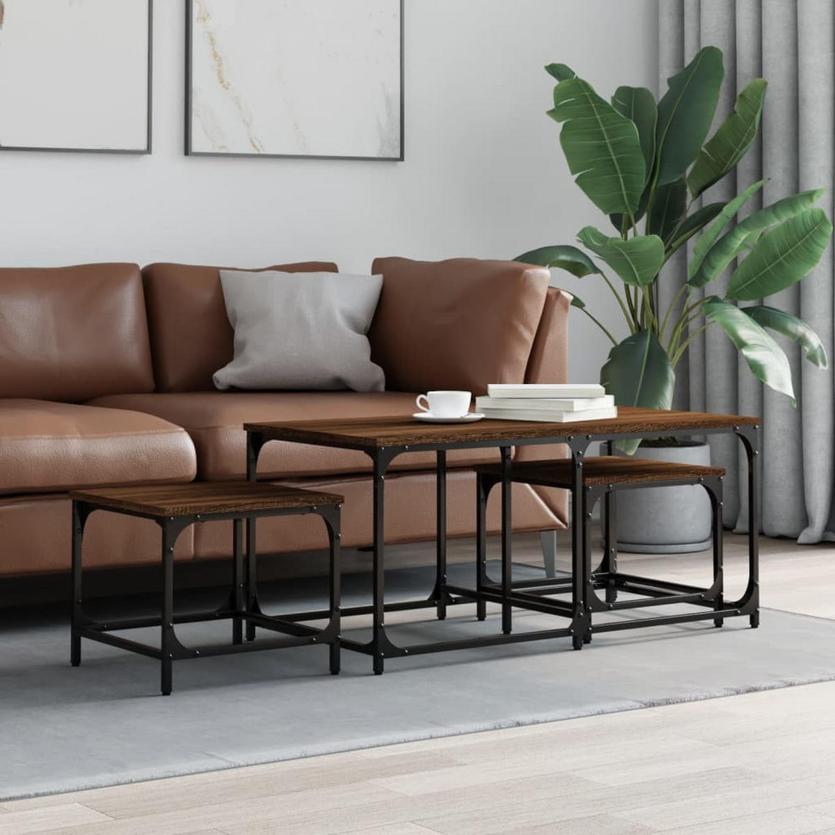 SATZTISCHE 3 Stk. Braun Eichen-Optik Holzwerkstoff - Braun, Holzwerkstoff (50/100/45cm) - furnicato