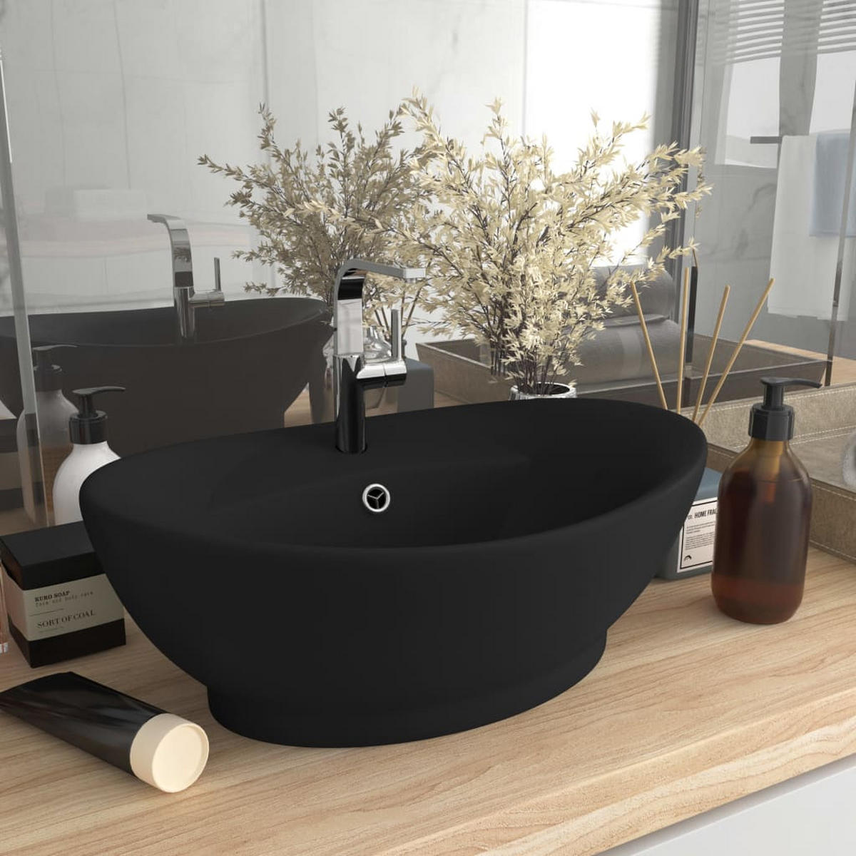 WASCHBECKEN Langenbach 58.5/39/21 cm - Schwarz, Keramik (58.5/21/39cm) - Nettlife