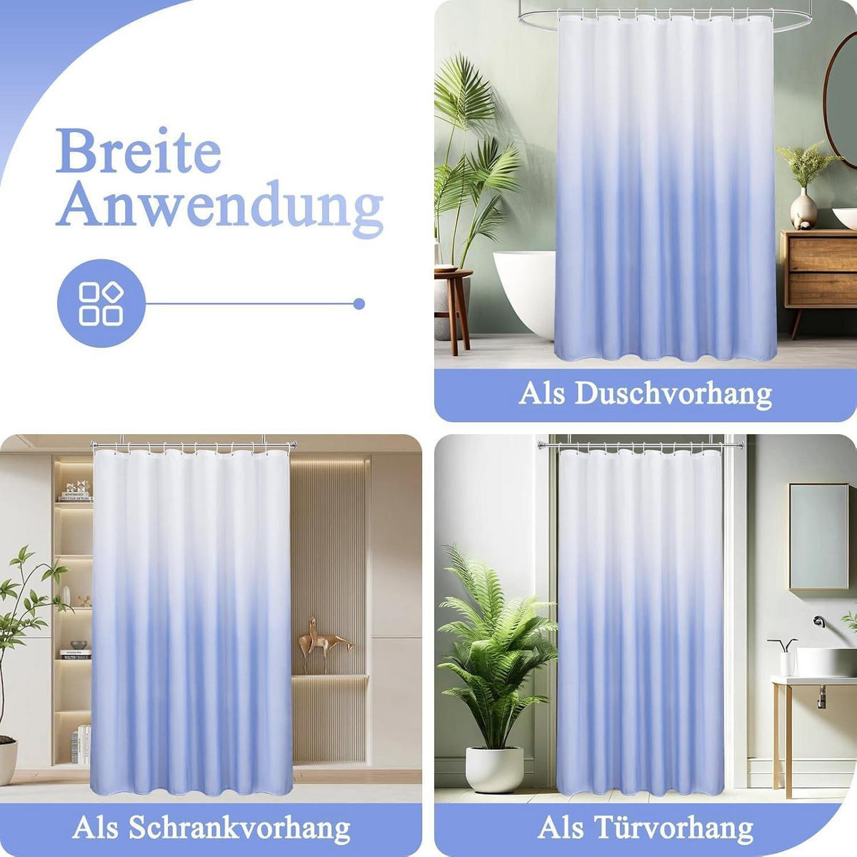 DUSCHVORHANG Farbverlauf Blau 180 x 200 cm - Blau, Textil (180/200cm)