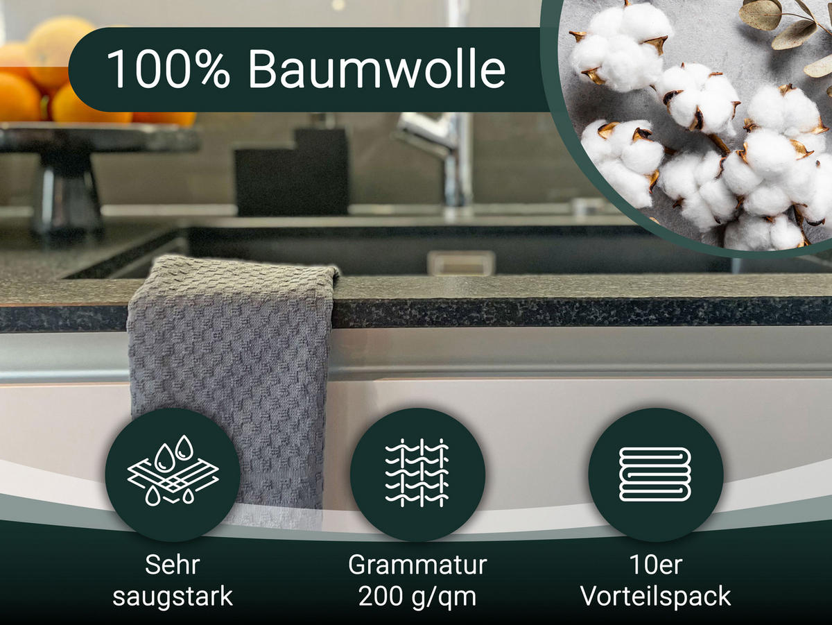 GESCHIRRTÜCHER, 10er-Set, 45x60 cm, 100% Baumwolle, Braun - Taupe, Textil (45/60cm) - Zollner