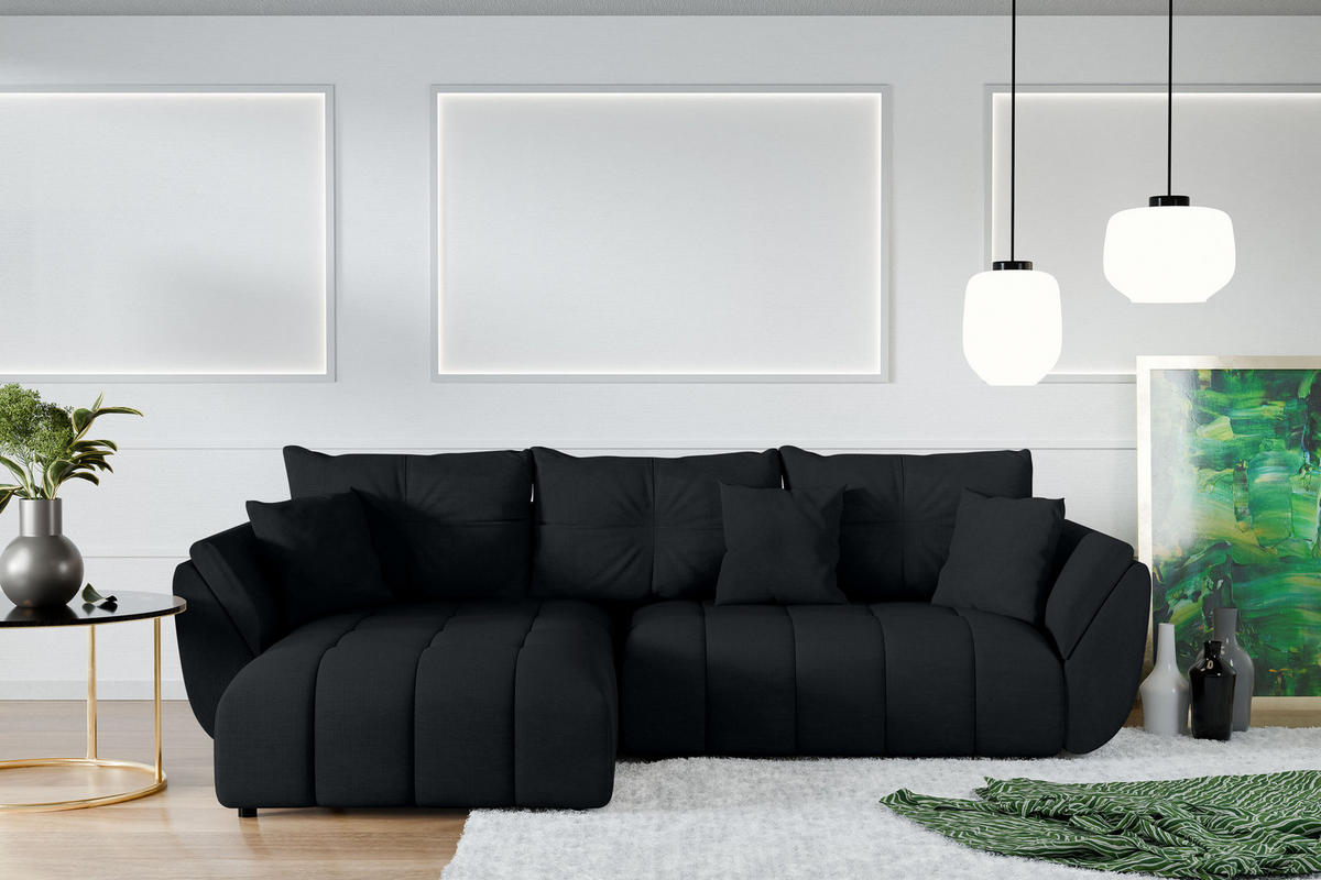 ECKSOFA L Form Verciani Schwarz 266/190/91 cm mit Schlaffunktion - Schwarz, Kunststoff/Textil (266/190cm) - AX Living
