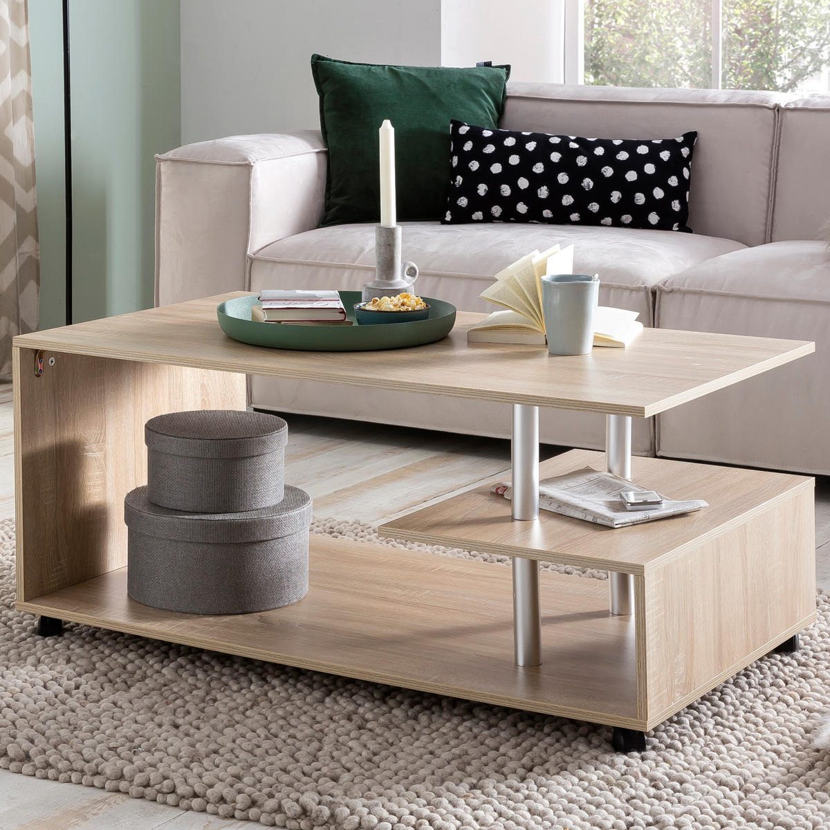 COUCHTISCH eckig BLEDORA - Sonoma Eiche, Holzwerkstoff (105/60/48.5cm) - tinkaro