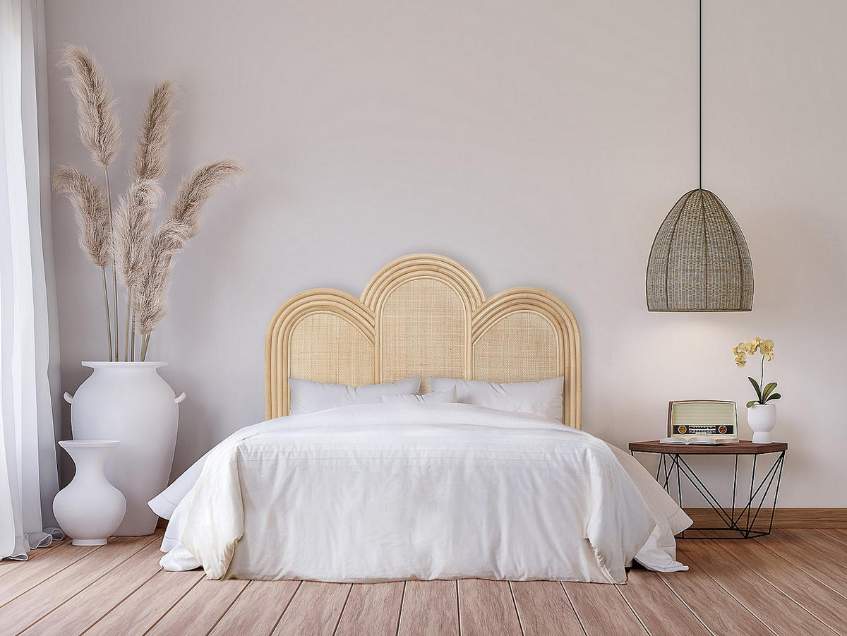 BETTKOPFTEIL - 2 -Sitzer - Rattan - naturfarben hell - JAKOBIA - Naturfarben, Holzwerkstoff (145/135/3.7cm) - Vente-Unique