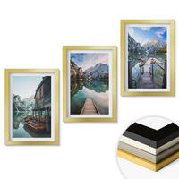 WANDBILDER 3er Set - 20x30 cm Goldrahmen - See Berge Holzboote - Goldfarben, Kunststoff (20/30cm) - ArtPrintCave