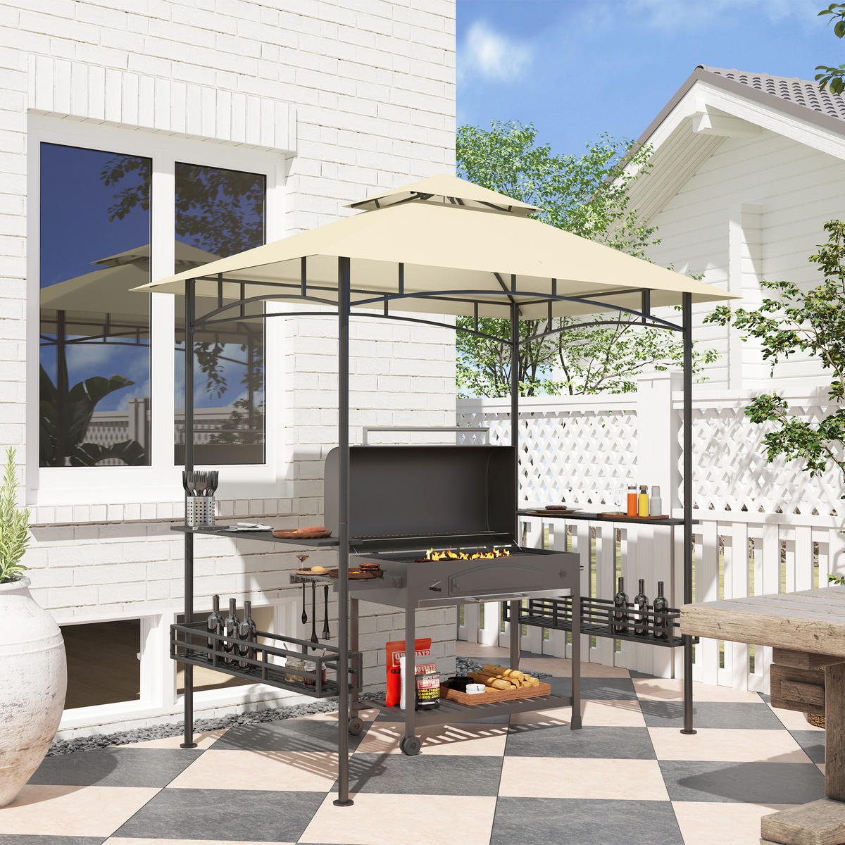 GRILLPAVILLON Stahl Polyester Beige - Beige, Metall (150/257/240cm) - Outsunny