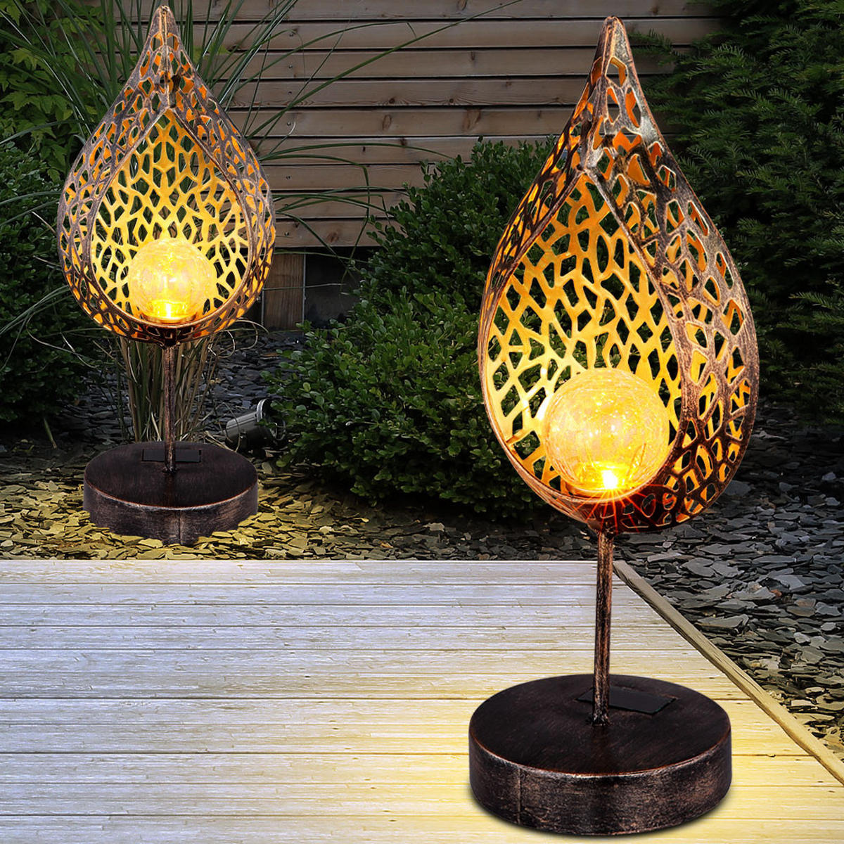LED AUSSENLEUCHTE Gold patiniert 2er Set - Goldfarben, Glas (16/13/35.5cm) - Globo Lighting