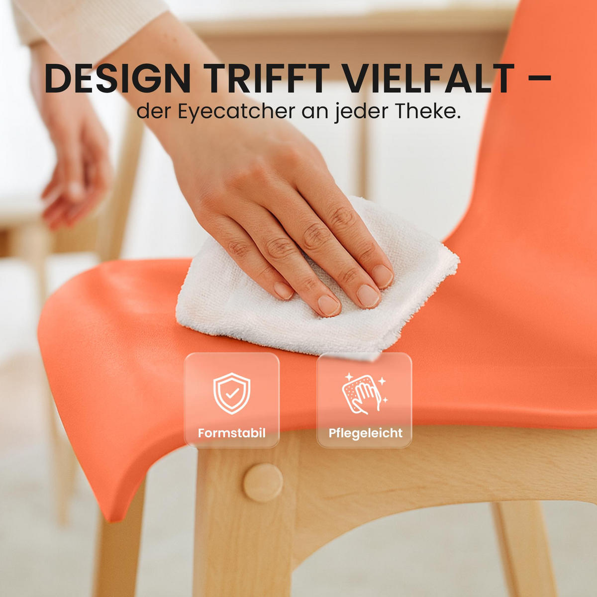 BARHOCKER 2er Set Holz Orange - Eukalyptusholzfarben/Orange, Holz (41/102/46cm) - CLP