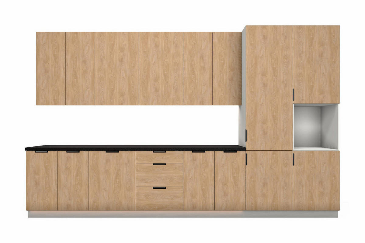 KÜCHENZEILE Sorento Sonoma Eiche & Weiß – 400 cm – K88-G400 R - Schwarz/Weiß, Holzwerkstoff/Metall (400/247/58cm) - ROYAL24_MARKT