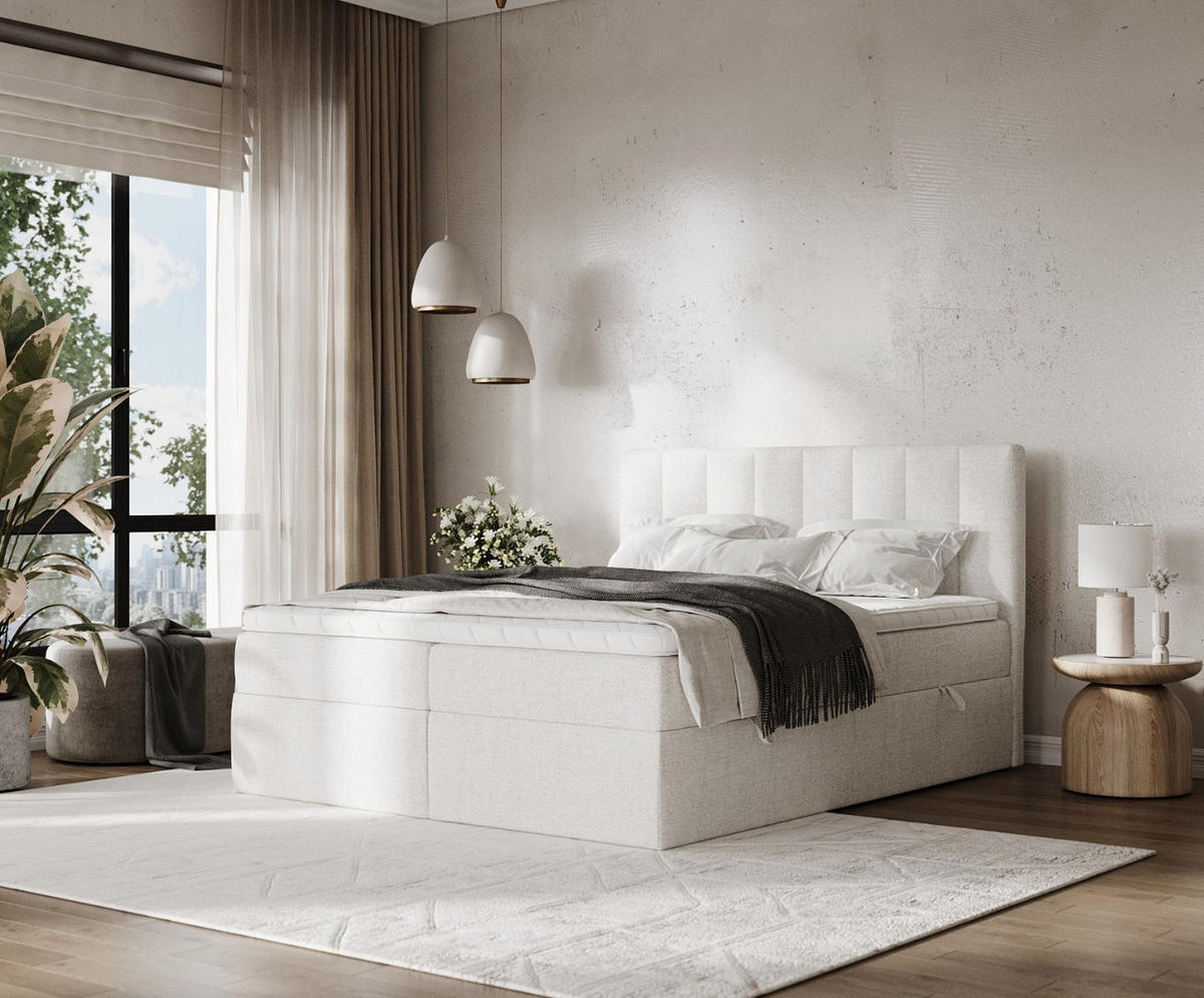 BOXBETT Bari 140/200 cm Creme im Neve Stoff - Creme, Holz/Holzwerkstoff (140/200cm) - AltaBeds
