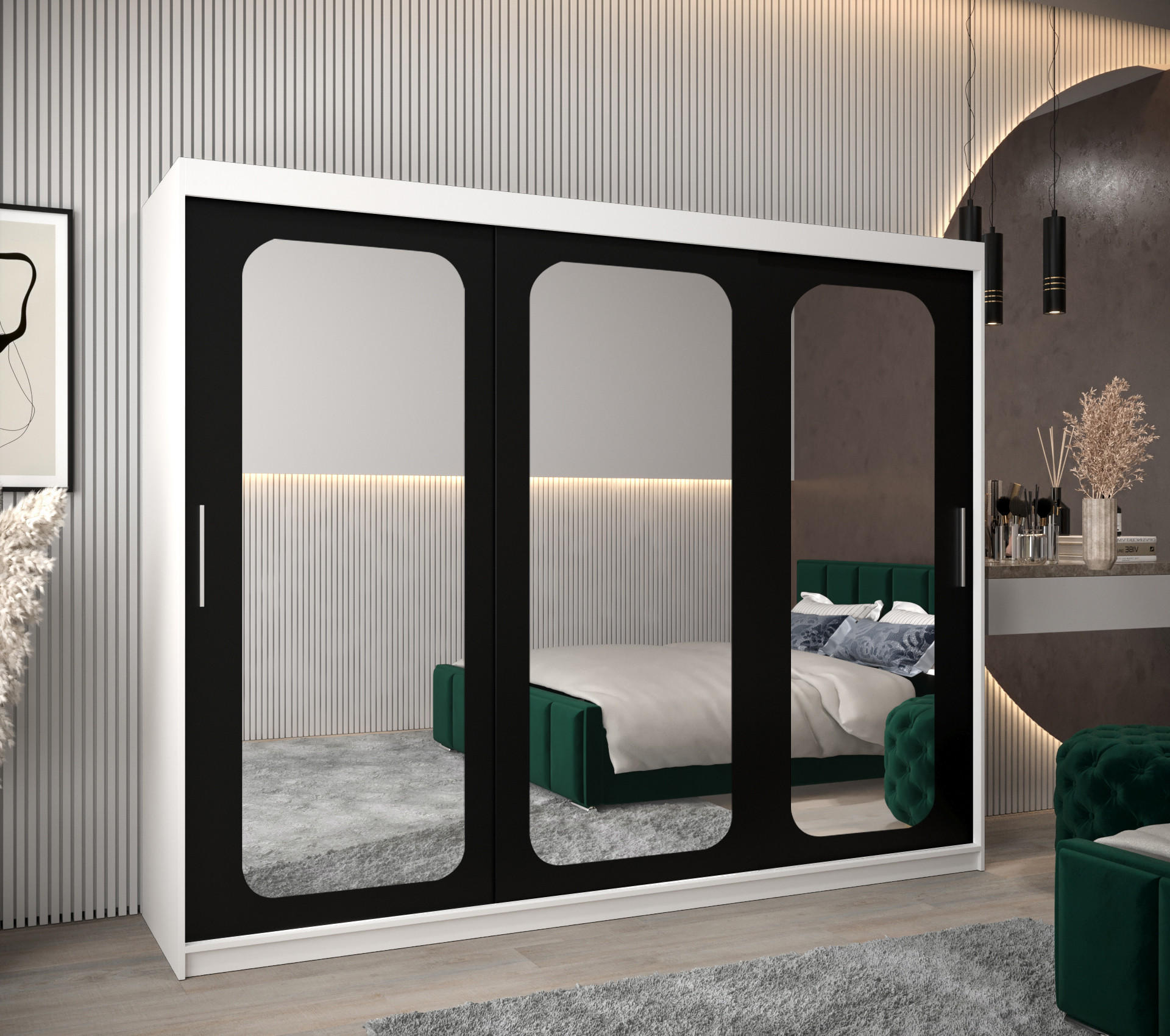 SCHWEBETÜRENSCHRANK 200/250/62 3-türig - Silberfarben/Schwarz, Holz/Kunststoff (250/200/62cm) - Abiks Möbel