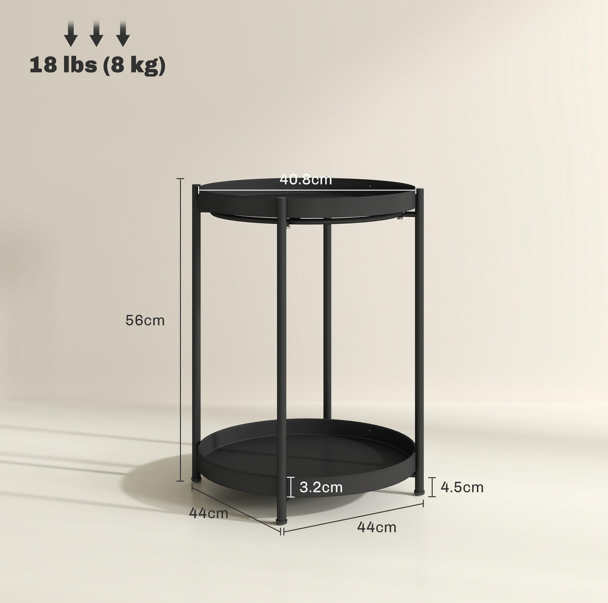 ODKLÁDACÍ stolek 44/44/56 cm černý z oceli se dvěma policemi - černá, kov (44/44/56cm) - OKWISH