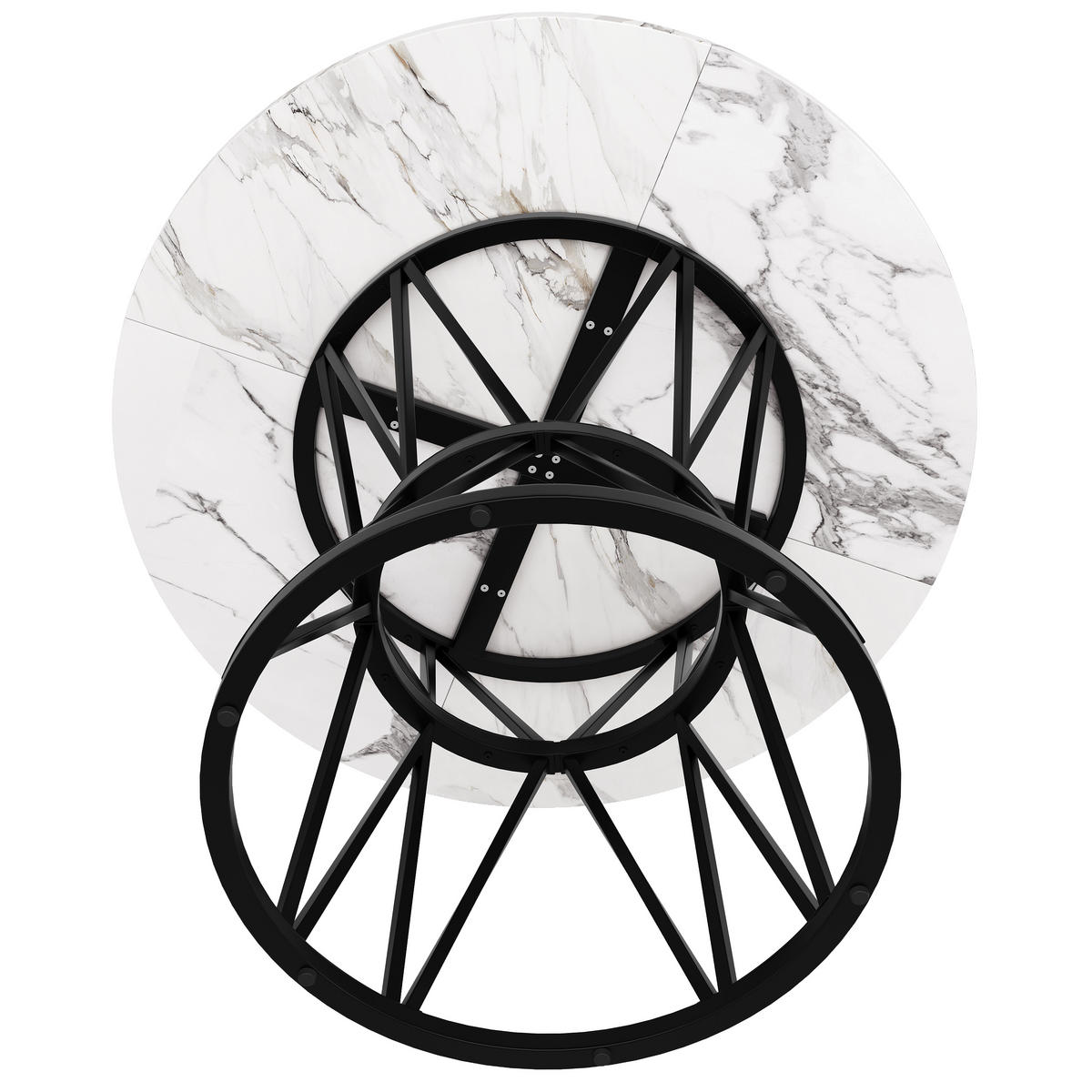 ESSTISCH 100/100/76 cm Schwarz runder Tisch aus MDF in Marmoroptik mit Metallgestell - Schwarz, Holzwerkstoff (100/100/76cm) - OKWISH