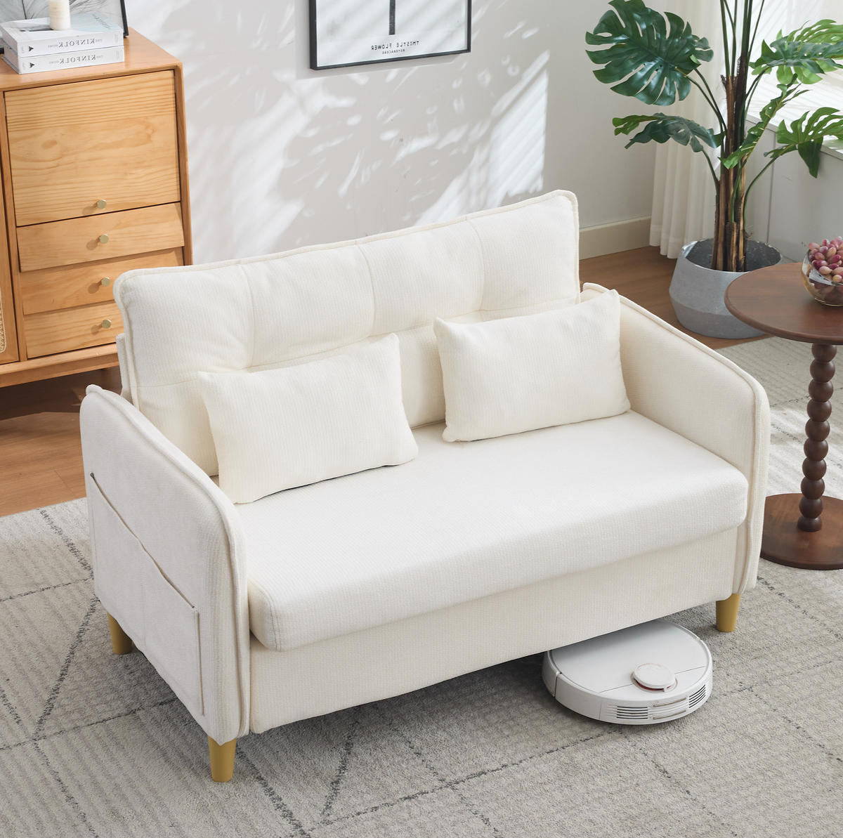 SOFA 2-Sitzer 127 cm Chenille Beige Holzrahmen - Beige, Holzwerkstoff (127/83/75.5cm) - Meubliv