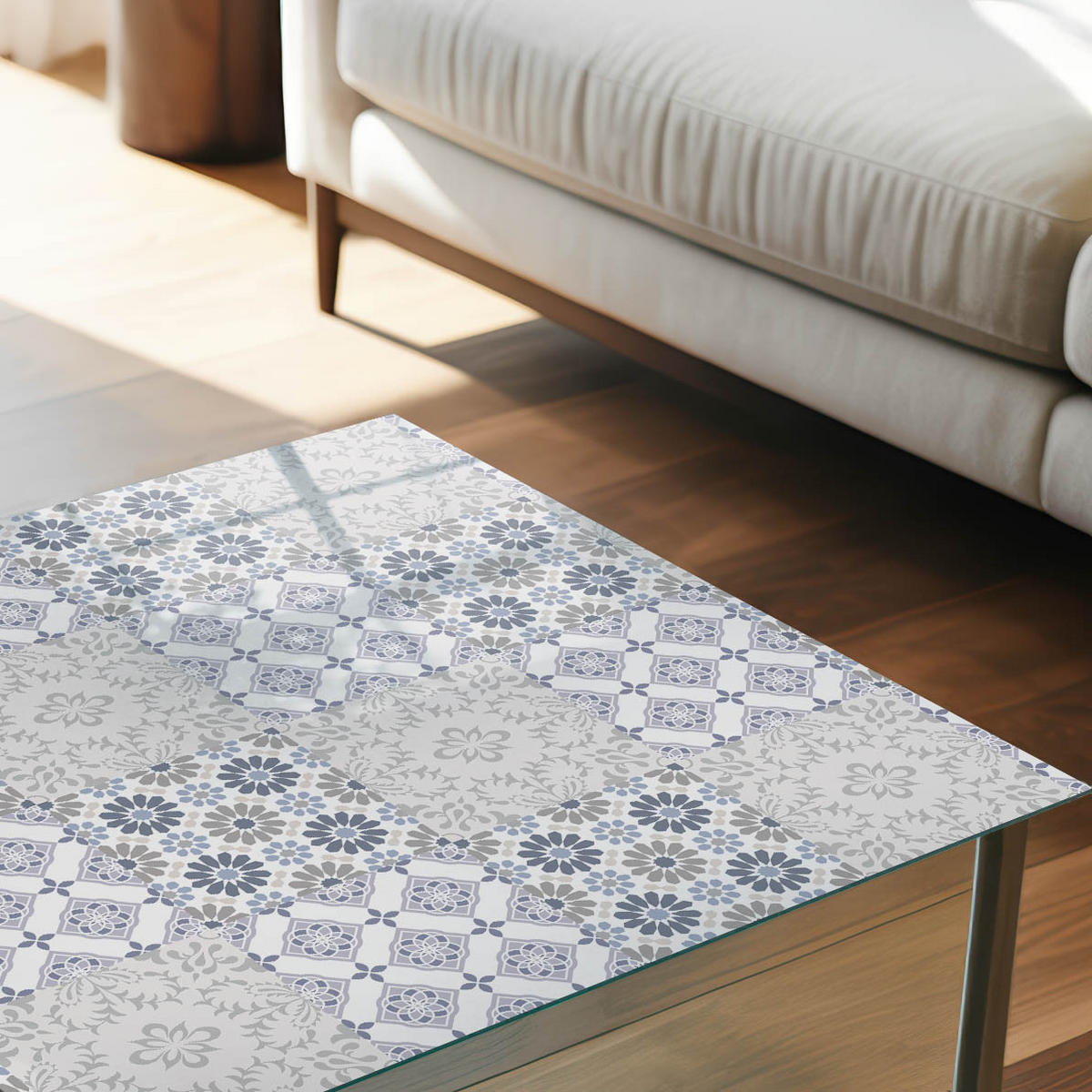 TISCHPLATTE 50x50 cm – Blumensymmetrie - Beige, Glas (50/50/0.4cm) - Wallfluent