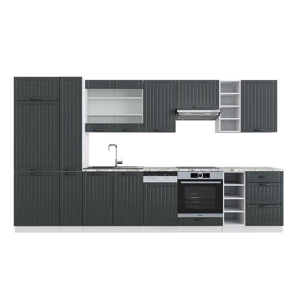 KÜCHENZEILE Fame-Line Anthrazit Landhaus/Weiß 355 cm, AP Marmor - Dunkelgrau/Weiß, Holzwerkstoff (355/81.6/60cm) - Vicco