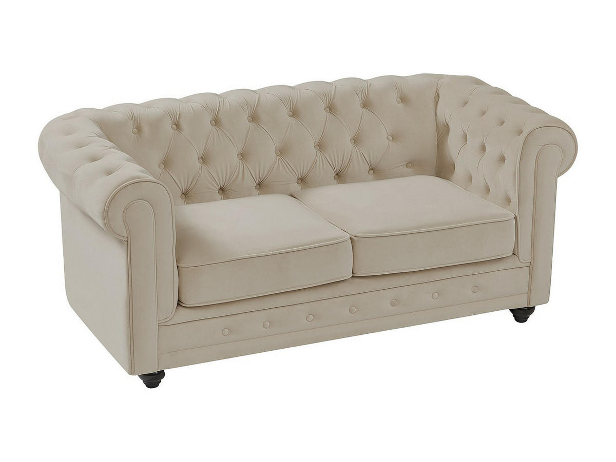 SOFA 2-Sitzer - Samt - Beige - CHESTERFIELD - Beige, Textil (168/72/88cm) - Vente-Unique