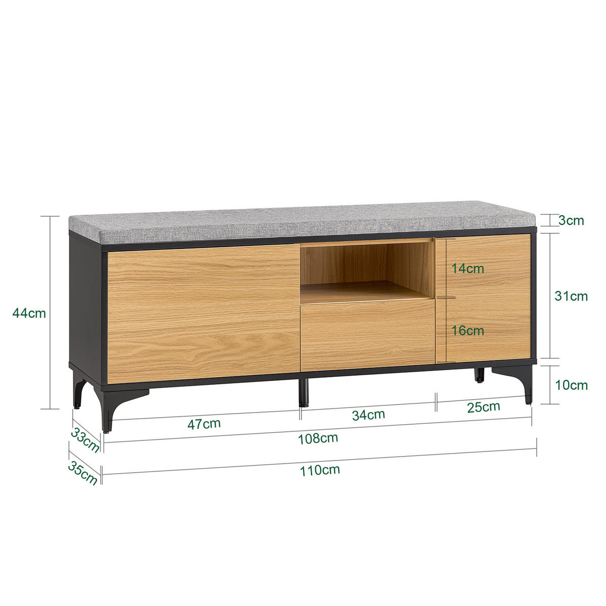 SCHUHBANK Natur-Schwarz - Schwarz/Naturfarben, Holzwerkstoff (110/44/35cm) - SoBuy