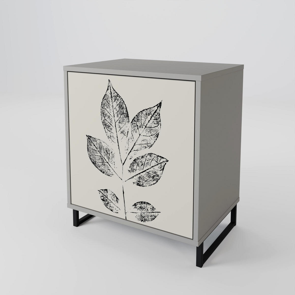SIDEBOARD LEAFY STAMPS, Grau, 57,5x42x75,5 cm, Goldfarbene Metallfüße - Goldfarben/Multicolor, Holzwerkstoff/Metall (57.5/75.5/42cm) - SpaceRebels