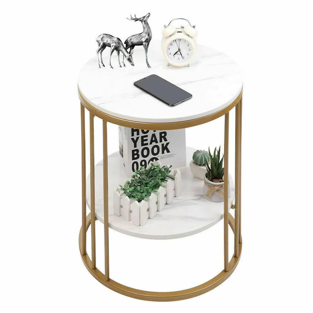 BEISTELLTISCH rund Weiß Marmoroptik 2 Ebenen Stauraum modern - Weiß, Metall (40/40/54cm) - Kaket