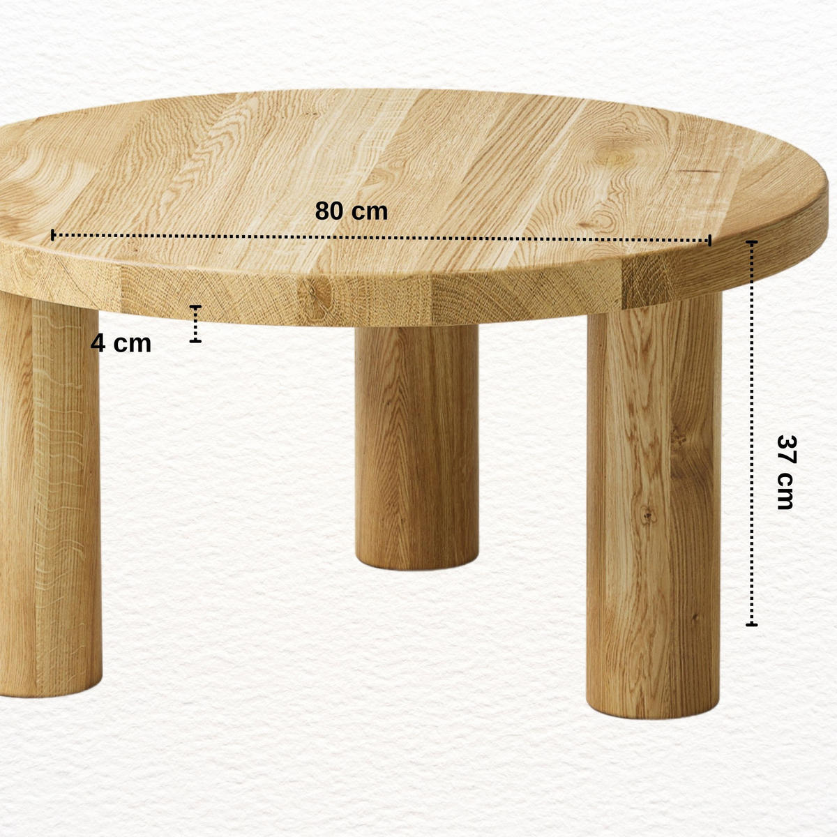 COUCHTISCH Eichenholz vollmassiv rund Naturbelassenen 80/80/37 - Naturfarben, Holz (80/80/37cm)