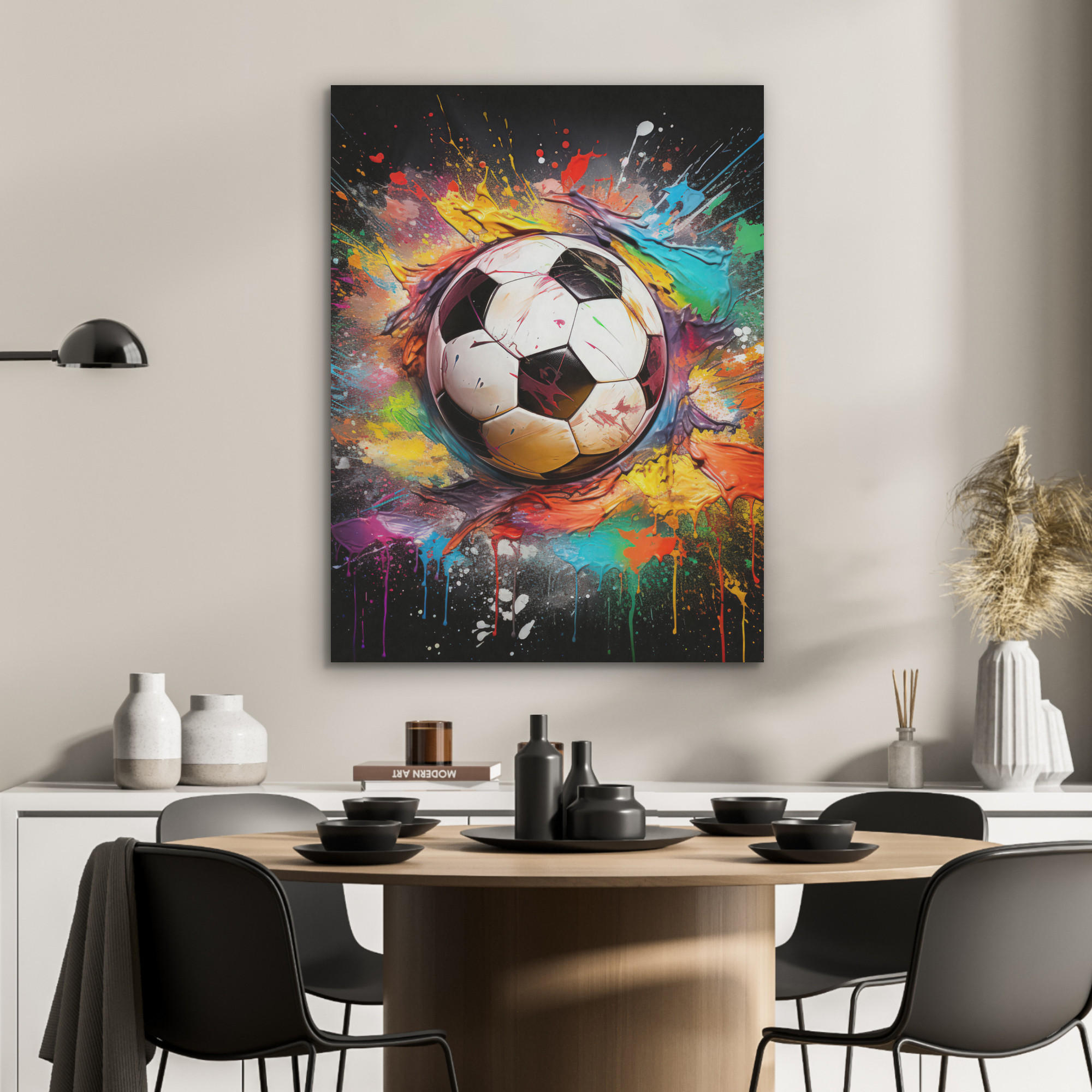 AKUSTIKPANEEL Fußball - Farbe - Farben - Schwarz - Weiß 60x80 cm - Weiß, Textil (60/0.9/80cm) - MuchoWow